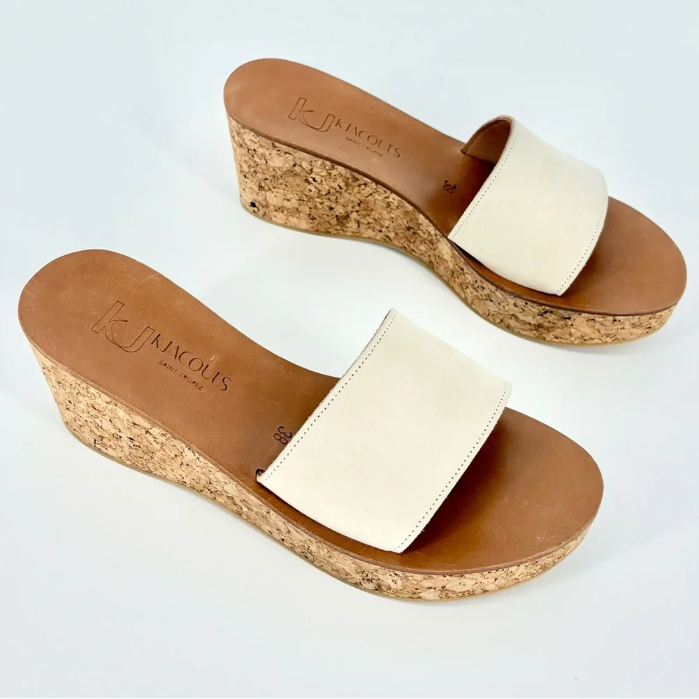 K Jacques St Tropez Kirielle Leather And Cork Wedge Slides
